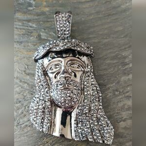 3" Hematite Filled Jesus Head Pendant